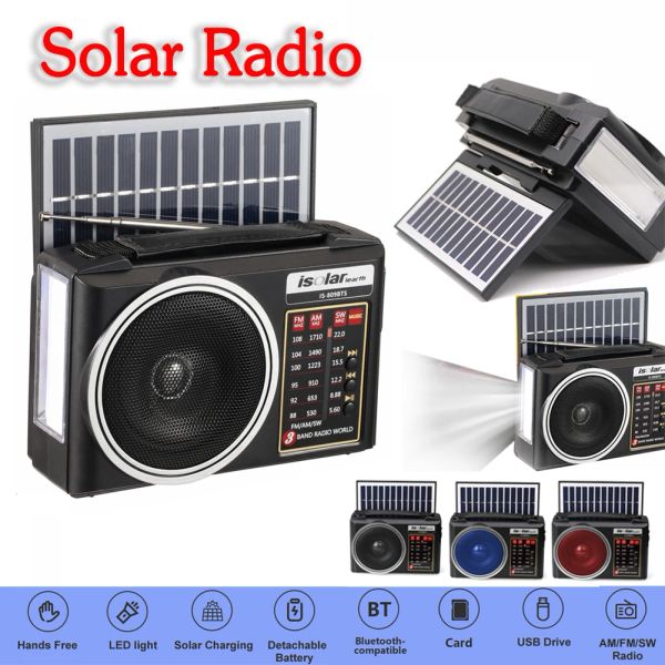 Radio AM FM SW Solar Notfall Radio Batterie Batteriee Bluetooth Compatible Solar Weather Radio LED Taschenlampe Multi -Band mit Lautsprecher