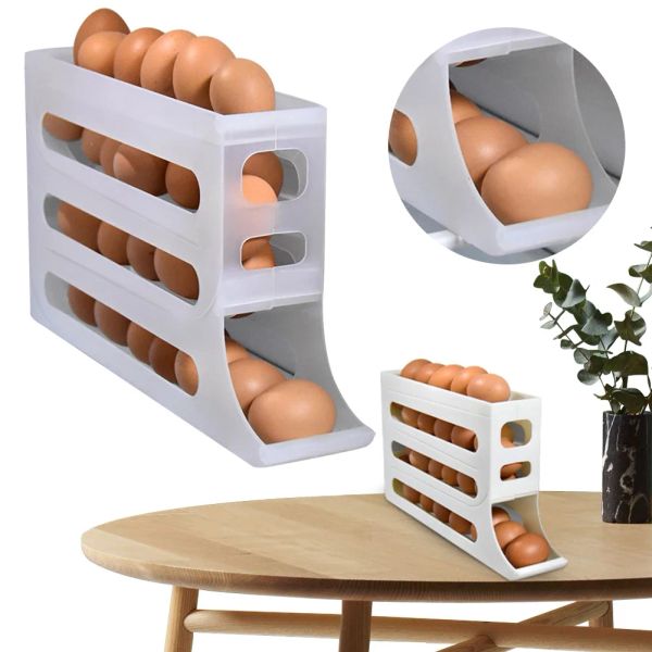 Kutular buzdolabı yumurta depolama kutusu otomatik kaydırma yumurta tutucu mutfak büyük kapasite özel yuvarlanan yumurta saklama kutusu mutfak için