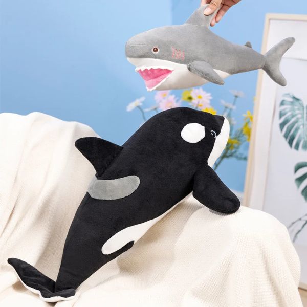 Bambole 3550 cm kawaii killer whale peluche di peluche animali da peluche grande squalo bianco bambola sdoganna cupa per sonno gancelli mini regalo di Natale