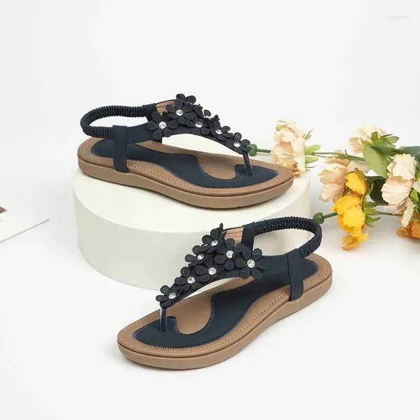 Sapatos casuais Summer Mulheres de 1,5 cm de plataforma 2 cm de salto baixo sandálias boêmias Lady Crystal Flower Lightweight vintage plus size