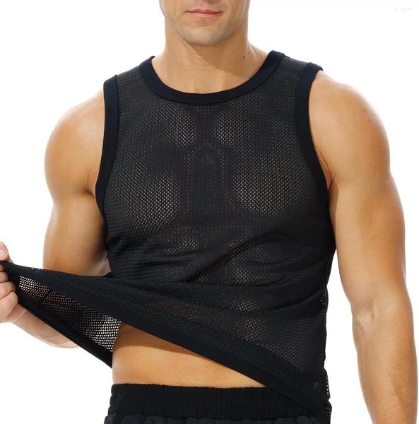 Erkek Tank Tops Mesh Egzersiz Kırış Salonu Kas Eğitimi İçin Üst Takılmış Kolsuz Gömlek