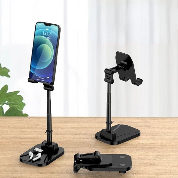 Stands Desktop Phone Holder Tablet Stand para iPad Phones Universal Suporte Metal Telescópico Ajuste Ajuste ângulo LIVO Suporte ao vivo