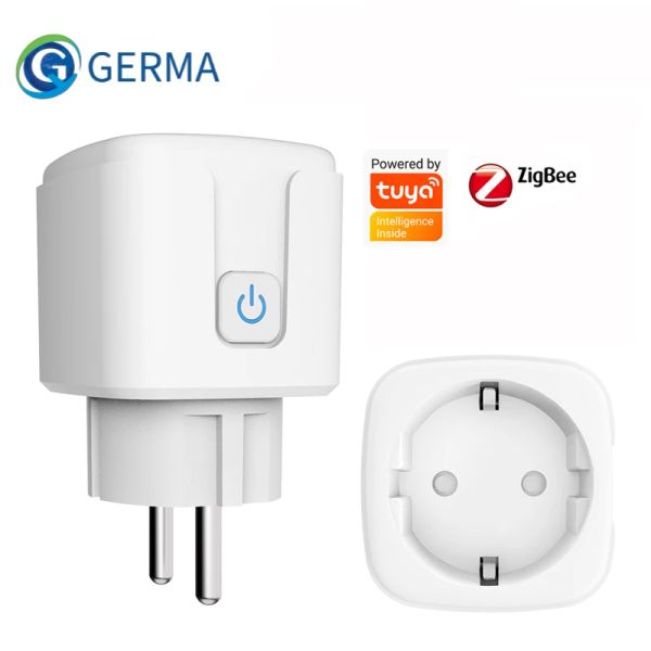 Заглушки Germa Zigbee Socket Eu Adapter Adapter Tuya Smart Home Беспроводное дистанционное управление Smart Docket Outlet поддержка Google Home Alexa