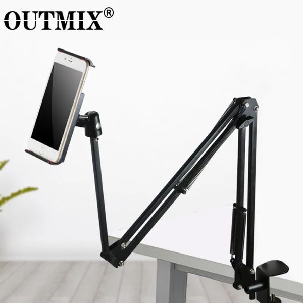 Stands Outmix de 360 graus suporte de comprimido de braço longo para 412.9 polegadas para comprimidos de tablet Smartphone Smartphone Cama de mesa de mesa preguiçosa suporte de suporte para iPad