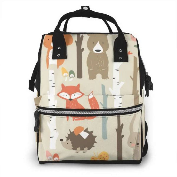 Rucksäcke Wald niedlicher Fuchsbärtiere Wildtiere Wickelbeutel Mumie Rucksack Multi -Funktionen große Kapazität Windel Beutel Pflegebeutel Babypflege