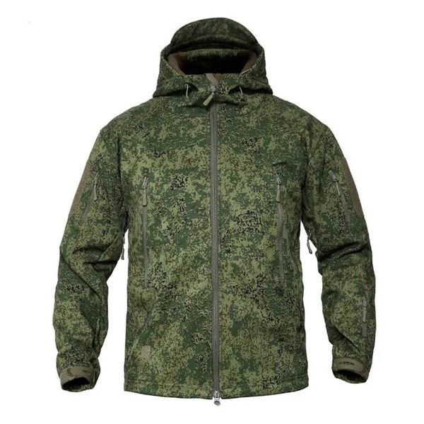 Herren Military Camouflage Fleece Tactical Jacket Outdoor Hai Haut weiche Schale wasserdichte Windbreaker Kapuze -Mantel Jagd Jagd 240416