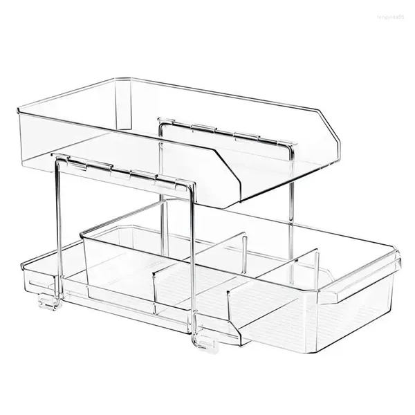 Сумки для хранения шкаф для корзины для вытягивания организатора с ящиками 2 уровня многоцелевые выдвижные контейнеры разделители контейнера