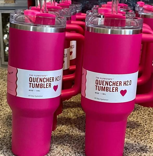 Saufen Sie gut den Quencher H2.0 Cosmo Pink Parade Tumbler 40 oz 4 Heiße 7 kalte 20 Stunden Eced Cups 304 Swig Wine Tassen Valentinstag Geschenk Flamingo Wasserflaschen 0422