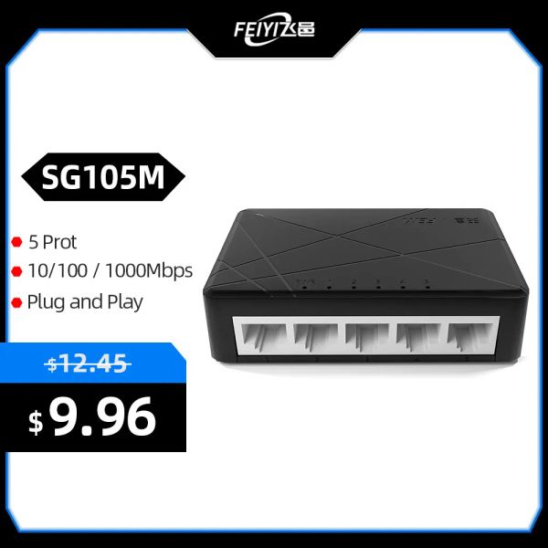 Switches FEIYI SG105M GIGABIT ETHERNET SWITCH 1000MBPS 5PORT Desktop Ethernet Switch Fast LAN hub Full/Half Duplex Plug and Play