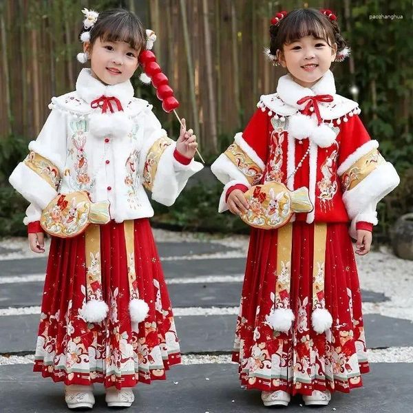Set di abbigliamento inverno più spessi abito Hanfu Girls Girls Year costume Bambini per bambini cosplay cinese antico 2-15t