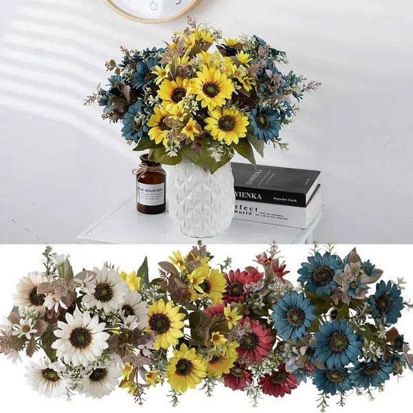 Dekorative Blumen künstlicher Sonnenblumenstrauß Blumendekor mit 6 Köpfen realistische Sonnenblumen DIY Hochzeitsstrauß Arrangements Party Home