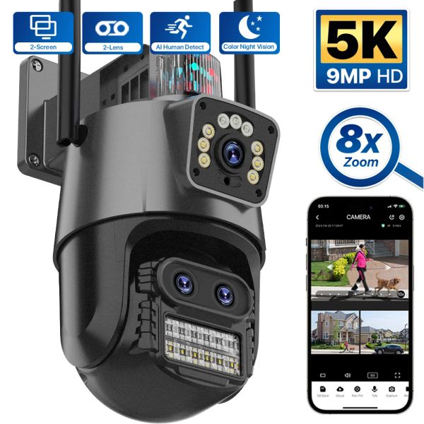 Câmera de câmeras PTZ IP 5K 9MP Câmera Wi -Fi 4K HD Lente Dual Lente Segurança Segurança CCTV Câmera de Video Video Câmera de Luz de Luz de Luz de Luz