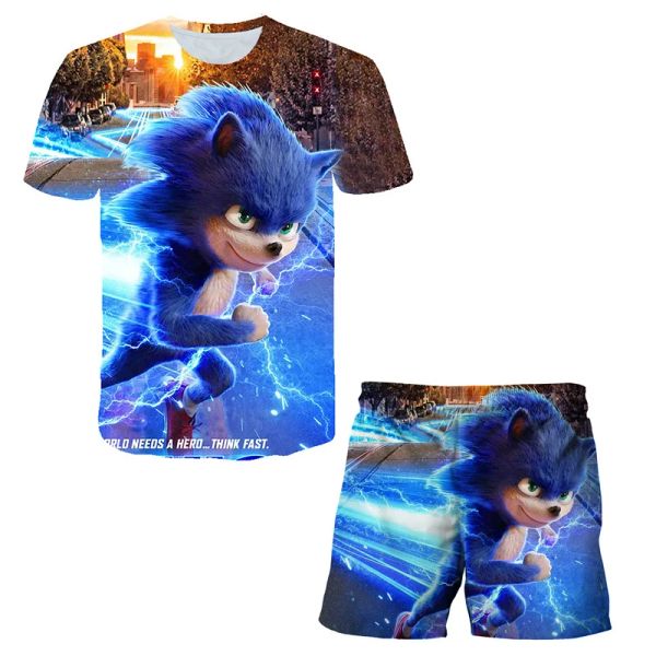 T-Shirts neuer Super Sonic T-Shirt-Anzug Sommer Mode Anime Sonic 3D Print Männer Kinder loosershortsleeved T-Shirts Muster Anzug 414t