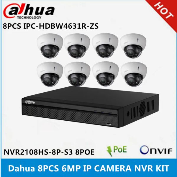 LENS DAHUA 8 PCS IPCHDBW4631RZS 6MP 2,7 mm ~ 13,5 mm Varifocal Morifocal Motorized IP Camera NVR2108HS8PS3 8CH con porte 8PoE 4K NVR