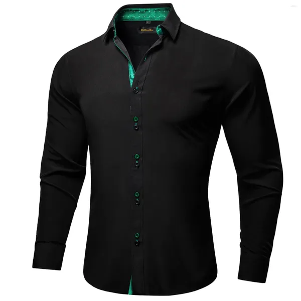 Camisas casuais masculinas 2024 homens sólidos preto e verde verde Paisley poliéster masculino masculino vestido de casamento camisa de algodão blusas