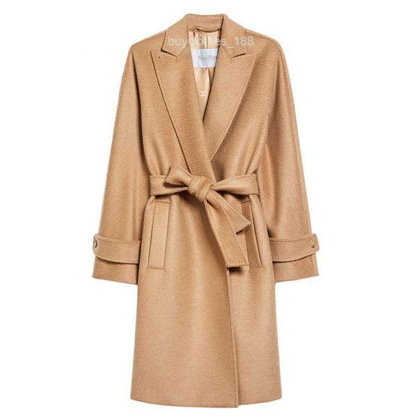 Brand Coat Women Coat Designer Casat Maxmaras Novo estilo feminino com abas e sacos de remendo em ambos os lados elegante casaco de lã de camelo