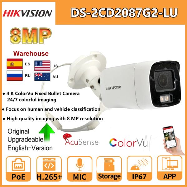 Объектив Hikvision 8MP IP Camera 4K ColorVu Bullet 24/7 Красочная визуализация Полноцветная DS2CD2087G2LU POE встроенный микрофон видеосел.