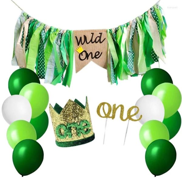 Украшение вечеринки Wild One Birthday Ballons High Chair Banner Crown Cake Topper Topper первые джунгли сафари украшения темы темы