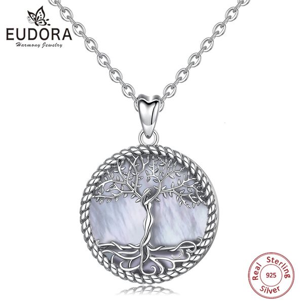 Eudora 925 Sterling Silver Tree of Life Pendant Tree Leaf Goddess Collana Madre di Pearl Cowelry vintage con scatola D475MB 240412