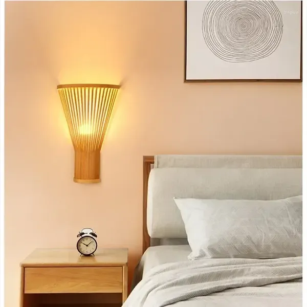 Lampada a parete giapponese in bambù intrecciato zen d25-up d10-giù el famiglia soggiorno al letto antico naturale blice bilatter