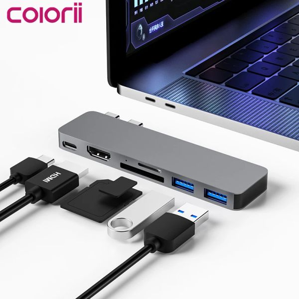 Hubs colorii USB C Tipo C Tipo C para HDMI/SD/TFCompatible Usb 3.0 Adaptador 5 em 1 Dock de cubo do tipo C para MacBook Pro USB 3.0 Splitter