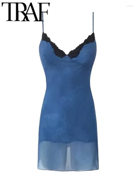 Vestidos casuais fãs 2024 Mulher moda longa De profundo mar de tira azul