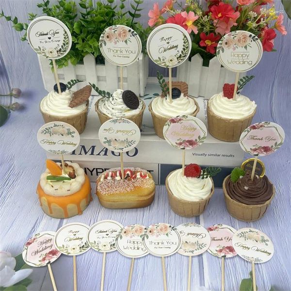 Partyzubehör 8pcs Muster Blume Hochzeit Cupcake Topper Hen Bachelorette Dekor Engagement Brautdusche Kuchen