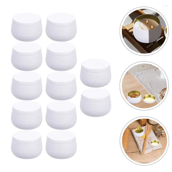 Aufbewahrung Flaschen 12 PCs Kerzen Bauchglas Zinnplatten Tins Schmuck Kanister Geschenkboxen weiße Tee Metall runde Reise