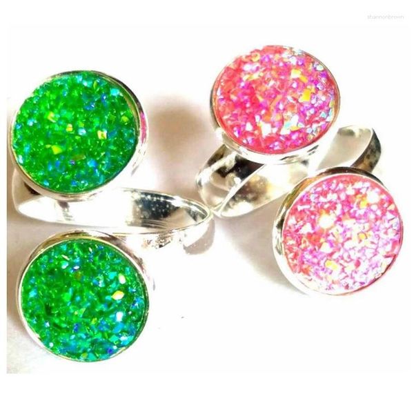 Clusterringe 20pcs Los Trendy 12mm druzy Stein für Frauen blaugrün weißer rundes Harz offener Finger Ring Hochzeitsfeier Schmuck