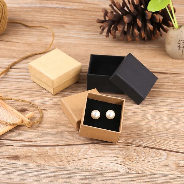Exibir 60pcs Diy Kraft Cardboard Caixas de embalagem de presente marrom Papel preto caixa pequena caixa de sabão Mini Brincos de anel de jóias Organizador caixa de caixa
