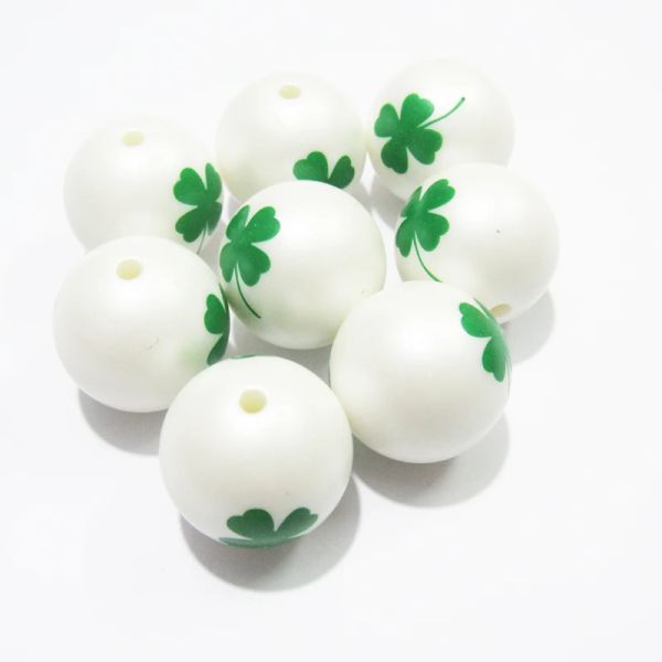 Contas mais recentes de 12 mm/20mm acrílico branco fosco de pérolas de pérolas duplas miçangas para moda robusta jóias do dia de St. Patrick