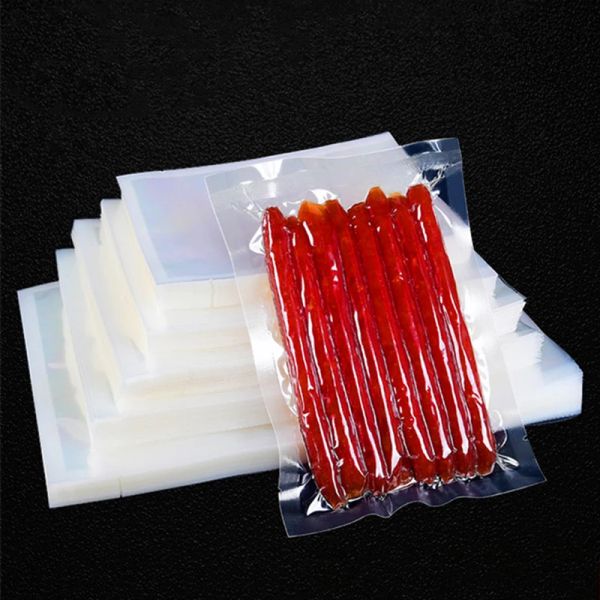 Sealadores 100pcs abrem o saco de vácuo transparente aberto de alimentos de plástico transparente de peixe de peixe de frutas de frutas selando bolsas de embalagem congeladas e aquecidas