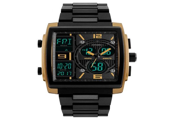 MONIAL MILITAR 2018 LED LED QUARTZ Relógio 50m Display dupla à prova d'água Men039s Square Wristwatch Digital Sport Watch Box C196968040
