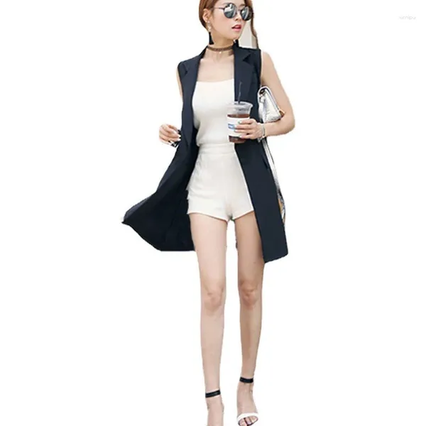 Kadın Yelekleri 2024 İlkbahar/Yaz Korece Versiyonu Kolsuz küçük takım elbise bir düğmeli orta uzunlukta şifon büyük boy ince yelek