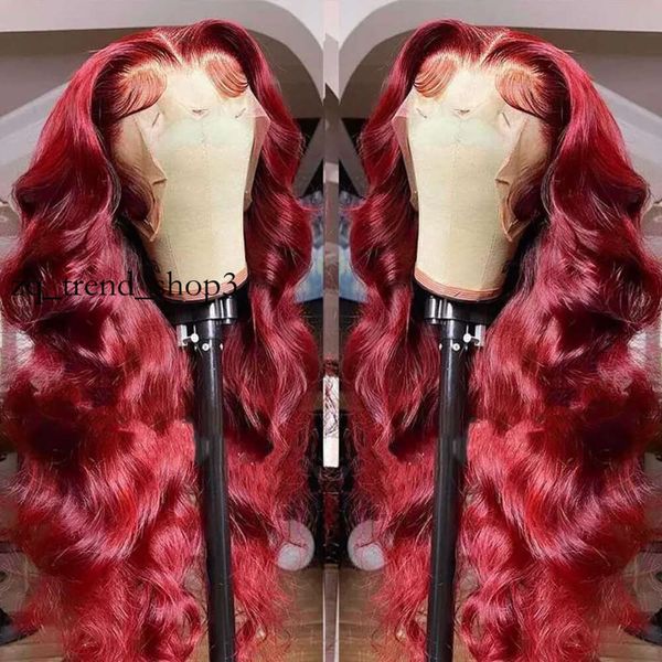 99J бордовые волновые кружевные парики с передним человеческим париком 30 -дюймового кружевного парика HD HD Frontal Wig 13x4 Красный парик