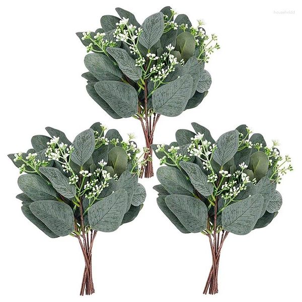 Flores decorativas 12pcs Artificial eucalyptus folhas caule dolo de prata ramificação de vegeta