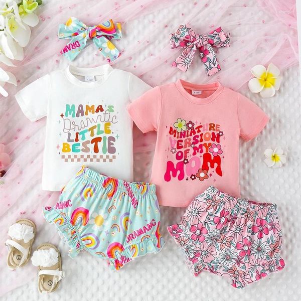 Set di abbigliamento FocusNorm 0-3y adorabili bambini abiti da bambina set da 3 pezzi a manica corta t-shirt floreale elastico pantaloncini in cintura con banda per capelli