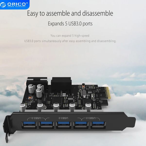 Carte ORICO USB 3.0 PCIE CARD ESPANSIONE 5 PORTS HUB Adattatore Extern Card espresso con connettore di alimentazione 4pin PCIE ADATT