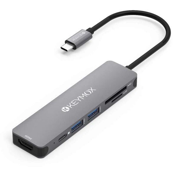 Hubs Keymox USB C Hub 6port Adapter 4K 60 Гц типа C до HDMI 2.0 Dongle с 2 USBA 100W PD Зарядки SD/TF Reader для MacBook