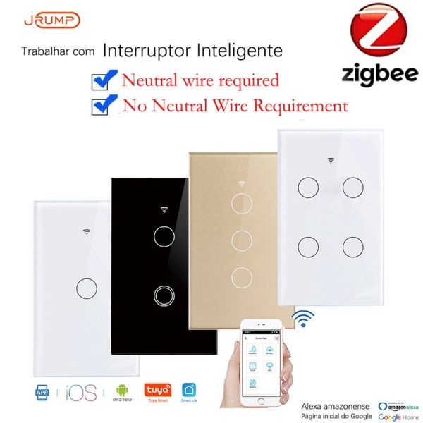 Controle ZigBee Smart Life Home Home Smart Switch Wall Touch Switch Controle de voz LED LIMPELHES NÃO