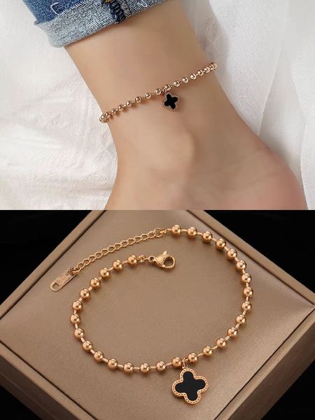 Designer di donne di lusso Solid Silver Anklets Chain Chain Women Bracciale Bracciale Vans Vans Cleefiy Colver Flowers Anklets Gioielli Sand Beach Beach per Gifts L26CM