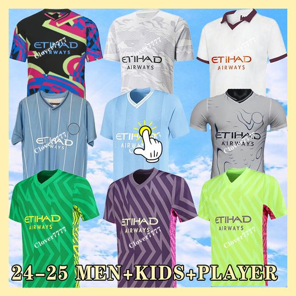 23 24 25 Man Cities Pities Soccer Jersey Kid Kit Haaland de Bruyne Foden Doku 2023 2024 Home Away Версия игрока -врата