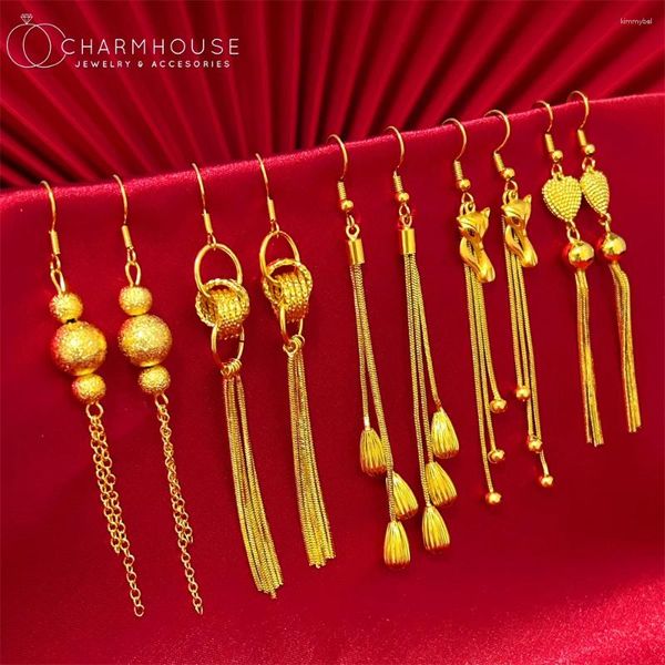 Brincos dangles 24k Gold Batings Breads Heart Waterdrop Long Tassel Drop For Women Pendientes Mujer Trendy Jewelry Gre presentes