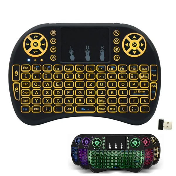 Teclados 7 cores teclado portátil i8 mini sem fio 2.4 GHz Russo inglês idioma com touchpad remoto para laptop Android TV Box PC