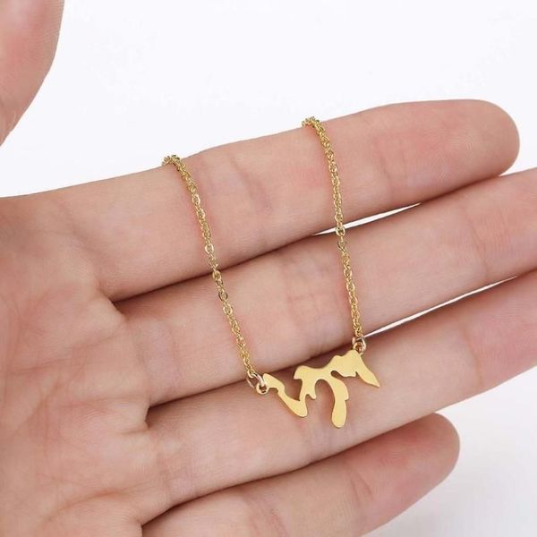 Colar de pingente de lago Michigan Lady Clavicle Chain Placa de Aço Inoxual de Aço Michigan EUA Colar de lembrança 2229z