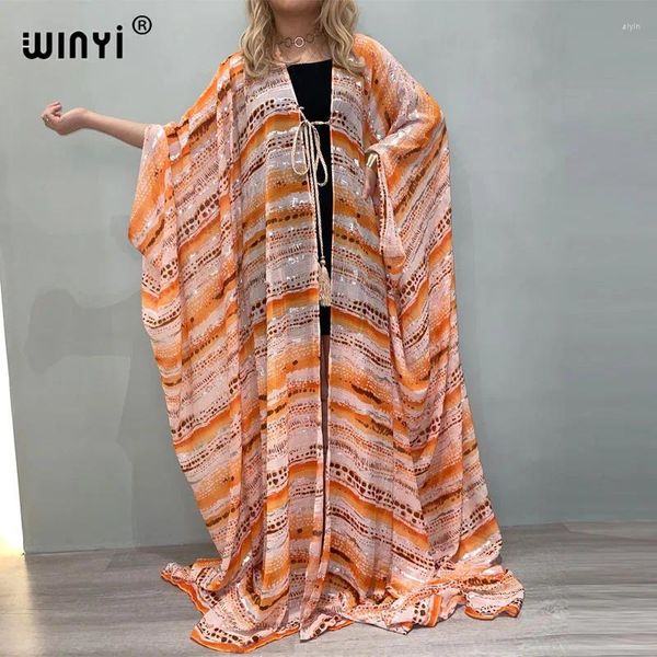 Summer Chiffon Bronzing Abito da bagno di alta qualità da bagno Elegante Africa Donne Boho Cardigan Abito sexy trasparente