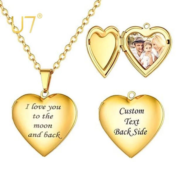 Halsketten U7 Locket Halskette benutzerdefinierte Foto Schmuck Ich liebe dich zum Mond und an der Rückseite des angehenden Herzens