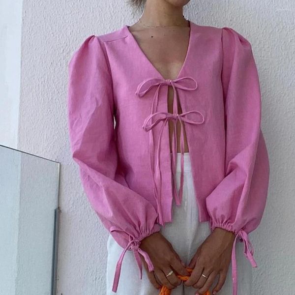 Camicette femminili combhasaki y2k kawaii camicia carina elegante con papilla a maniche lunghe gol di colori solidi /camicetta per donne sciolte sciolte