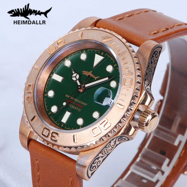 Kits Heimdallr New Men's Watch Black Dial Luminous Bronze Case Tauch Uhren Japan NH35A Selbstwinkelbewegung Männer mechanische Uhr