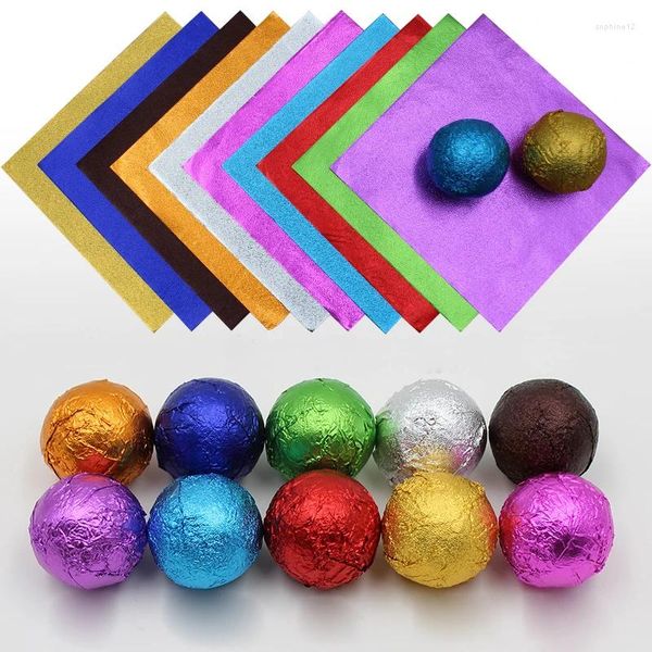 Geschenkverpackung 100pcs 10x10 cm DIY Food Aluminiumfolien Wickelnpapierverpackung für die Hochzeitsfeier für Schokolade Brautfeier Geburtstag Dekoration